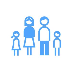 niebieska grafika na białym tle przedstawiająca rodzinę