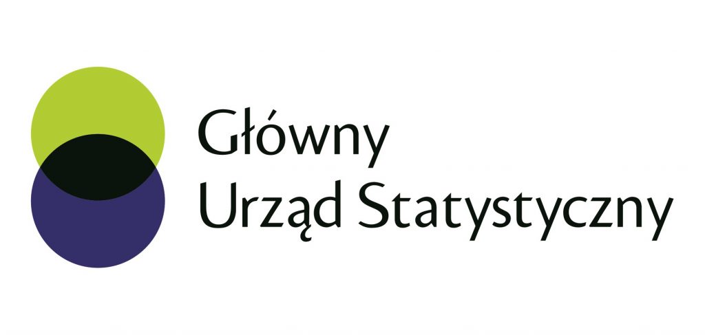 logo złożone z zielonego i fioletowego okręgu nakładających się na siebie i napis Główny Urząd Statystyczny