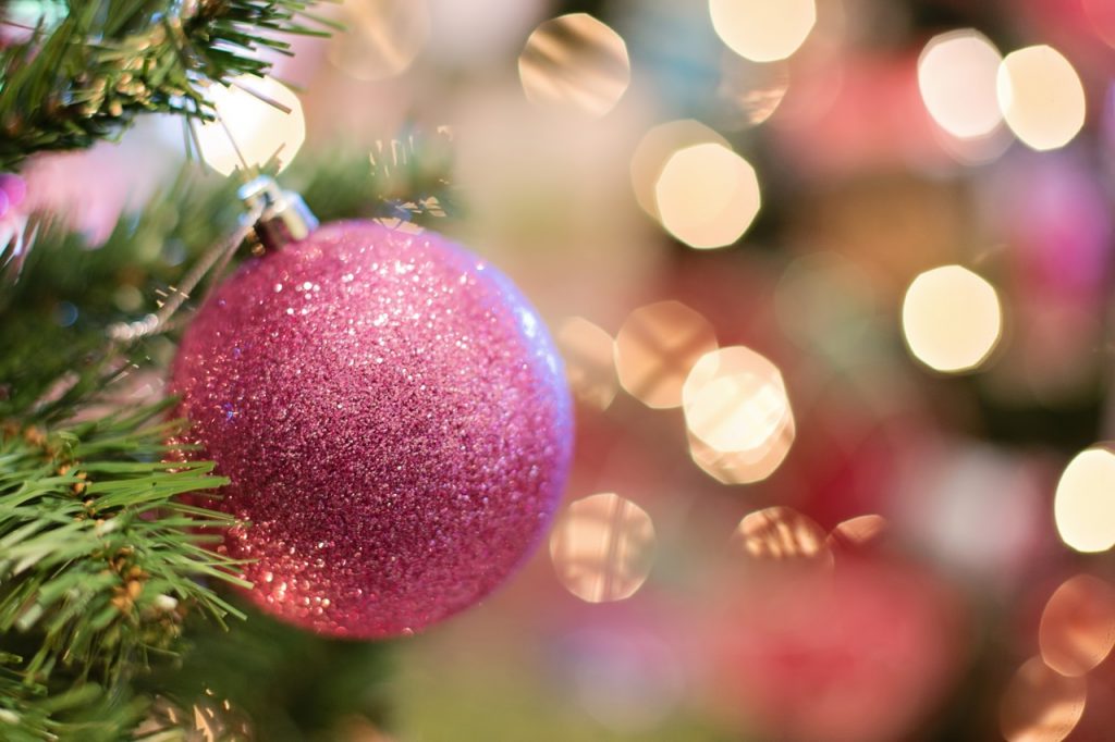 Wolna wysokiej rozdzielczości zdjęcia drzewo, gałąź, kwiat, płatek, uroczystość, dekoracja, żarówka, wakacje, kolorowy, różowy, Boże Narodzenie, drzewko świąteczne, brokat, uroczysty, ornament, Bombka, blask, świąteczna dekoracja, sezonowy, Fotografia makro