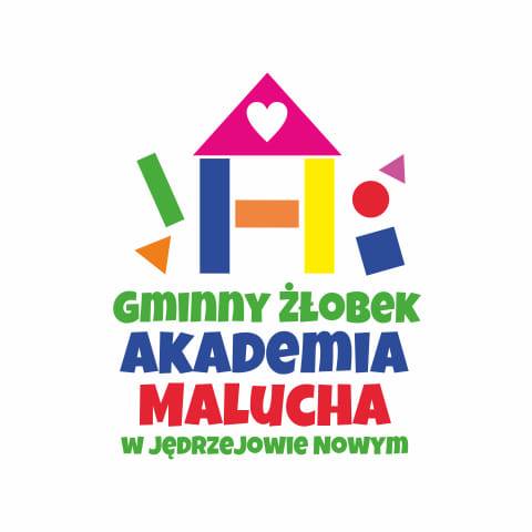 kolorowe logo przedstawiające domek z klocków i namis: Gminny żłobek Akademia Malucha w Jędrzejowie Nowym