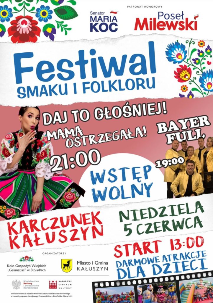 5 czerwca nad zalewem Karczunek w Kałuszynie odbędzie się Festiwal Smaku i Folkloru.