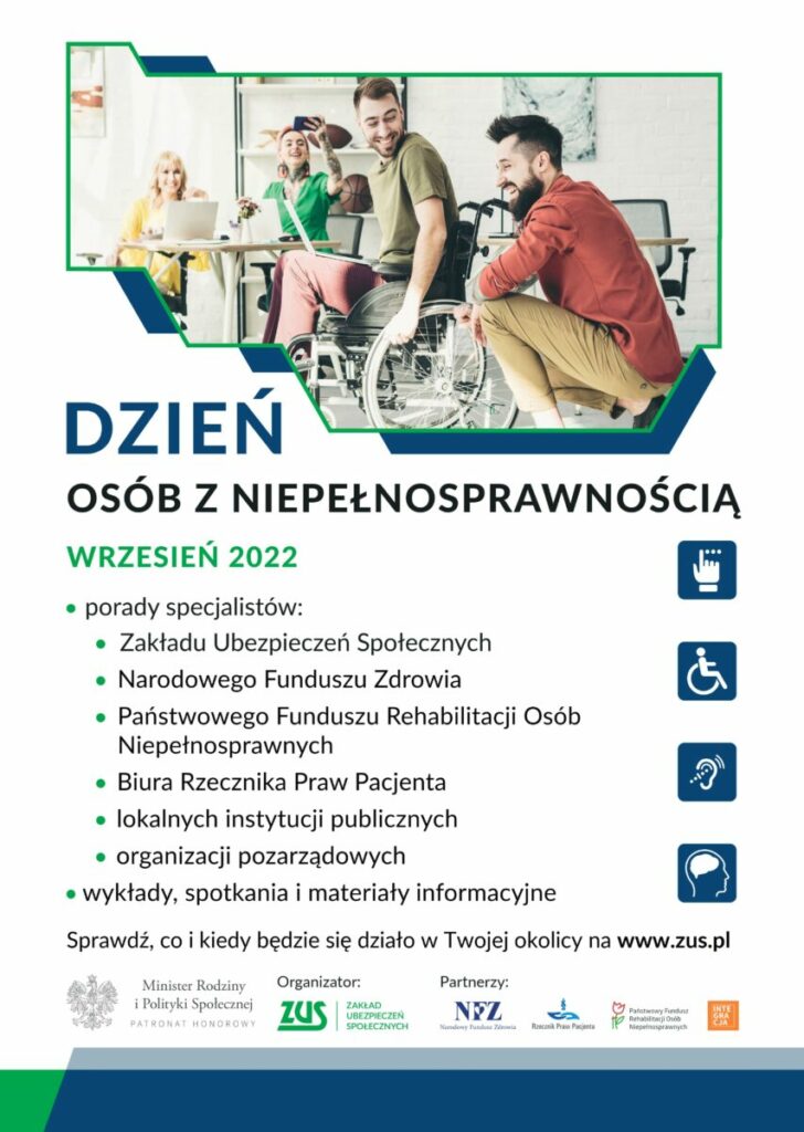 plakat z osobami na wózkach inwalidzkich