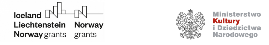 Logotyp dofinansowania ze środków Norweskiego Mechanizmu Finansowego na lata 2014-2021 i Mechanizmu Finansowego Europejskiego Obszaru Gospodarczego na lata 2014-2021 oraz Ministerstwa Kultury i Dziedzictwa Narodowego.