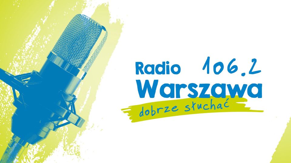 mikrofon radiowy i napis Radio Warszawa dobrze słuchać