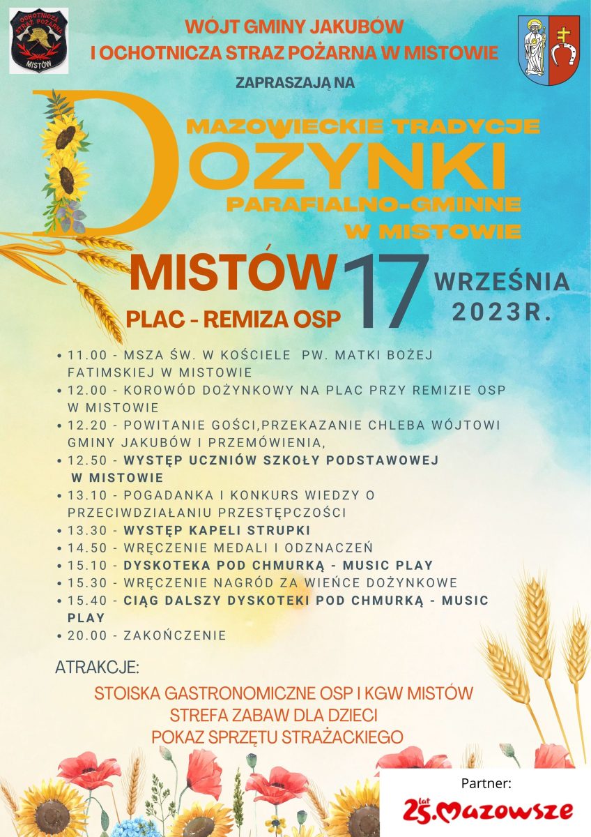 Plakat z kłosami zboża i napisem DOŻYNKI