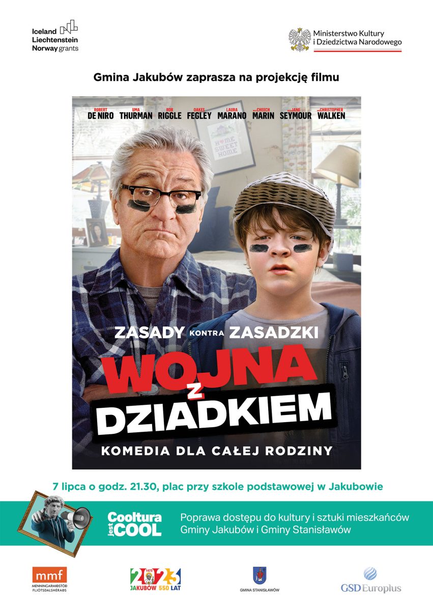 plakat przedstawiający mężczyznę i chłopca z wymalowaną buzią poniżej logotypy