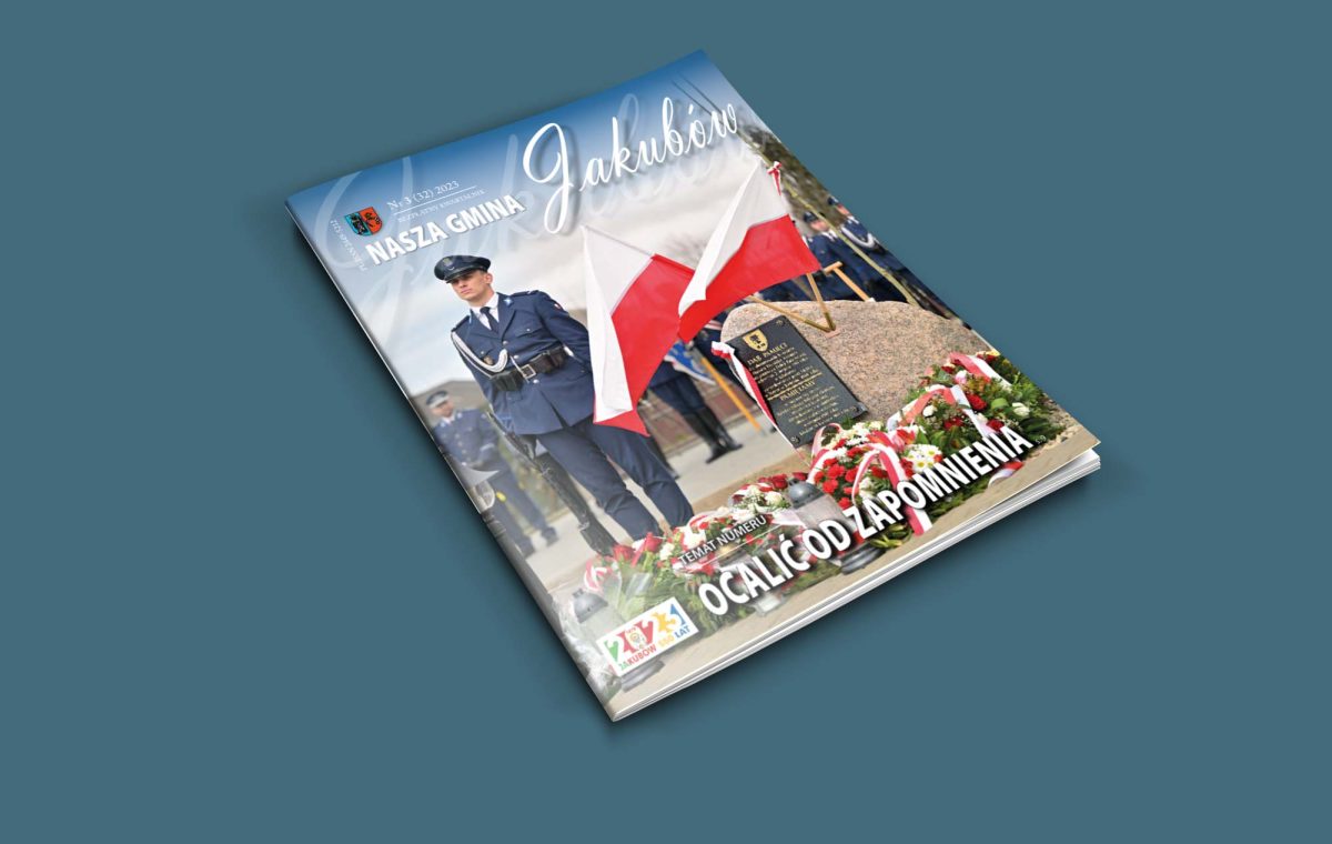Magazyn z flagami leżacy na niebieskim tle