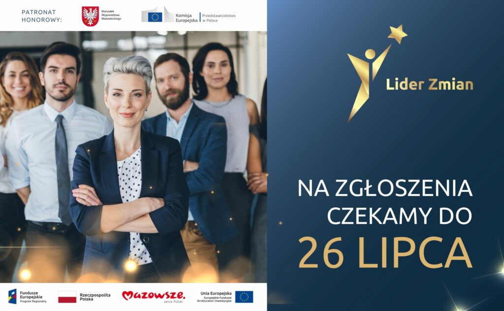 Plakat zapraszający do udziału w Konkursie Lider Zmian Funduszy Europejskich 2023