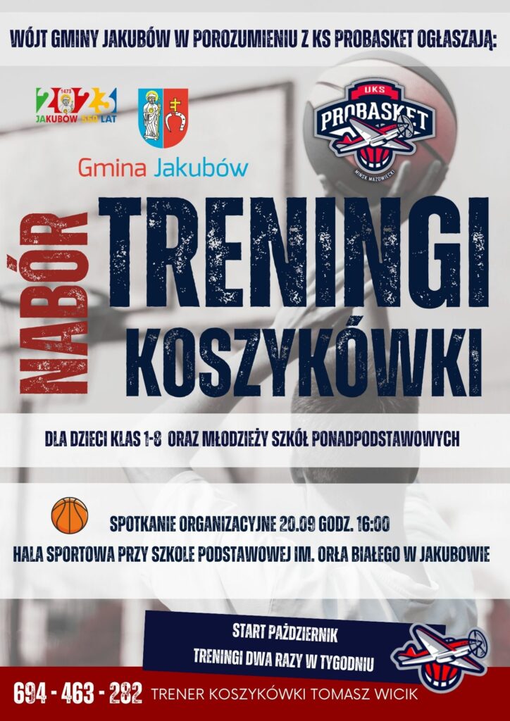 plakat z napisem nabór treningi koszykówki