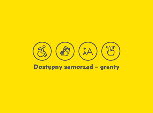 grafiki dotyczące niepełnosprawnych i napis: Dostępny samorząd - granty