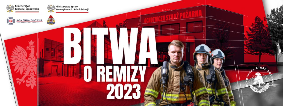 Strażacy w tle remiza