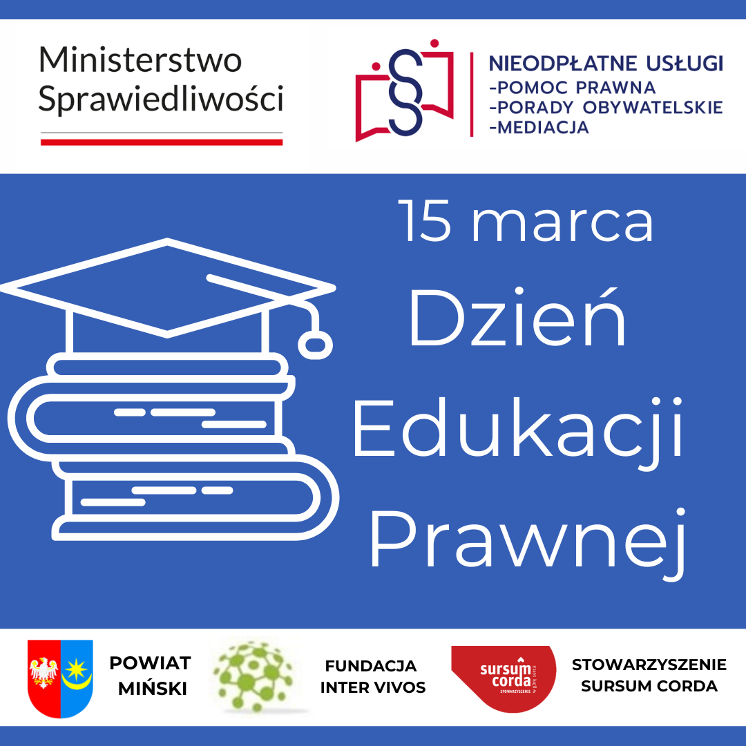 Na grafice promującej „Dzień Edukacji Prawnej”, która przypada 15 marca, są widoczne symbole związane z edukacją prawniczą, takie jak biret i książki. Na dole grafiki zamieszczono logotypy polskiego ministerstwa oraz różnych organizacji współpracujących przy tym postępowaniu.