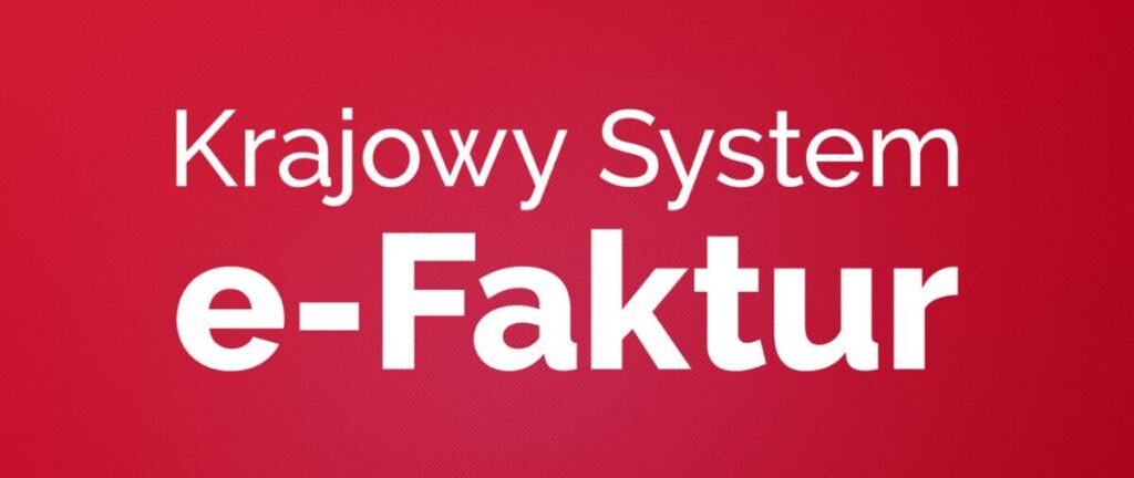 Czerwone tło z białym napisem: „Krajowy System e-Faktur”. Tekst jest duży i centralnie umieszczony.